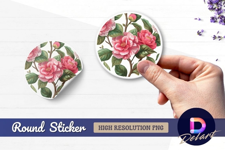 Pink camellia flower blossom Round Sticker PNG
