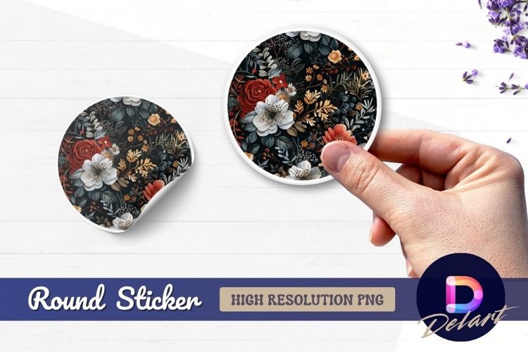 Floral dark academia Round Sticker PNG