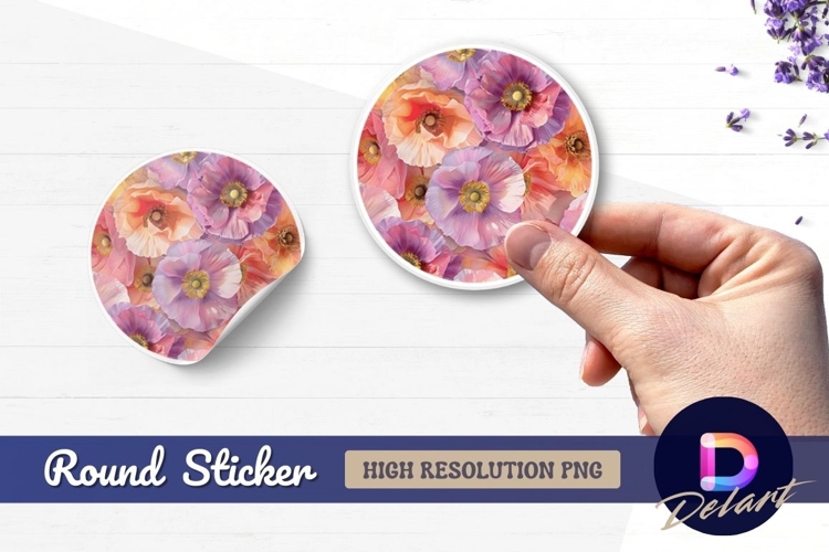 Watercolor poppy flowers Round Sticker PNG