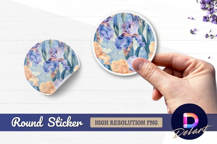Iris flowers floral illustration Round Sticker PNG