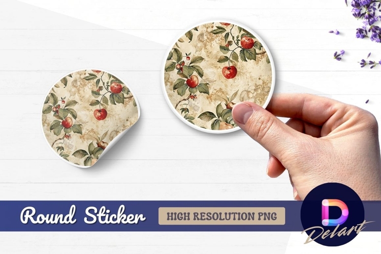 Apple branch illustration Round Sticker PNG