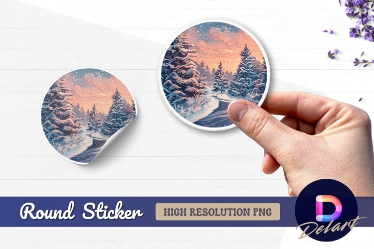 Snowy winter landscape Round Sticker PNG