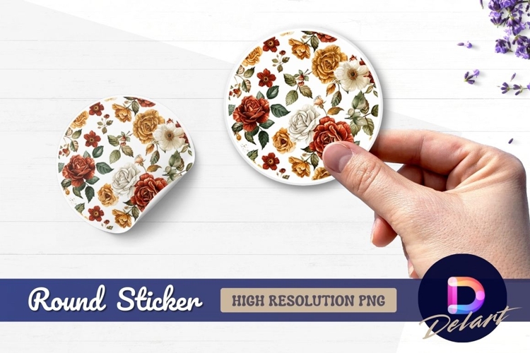 Floral watercolor pattern Round Sticker PNG
