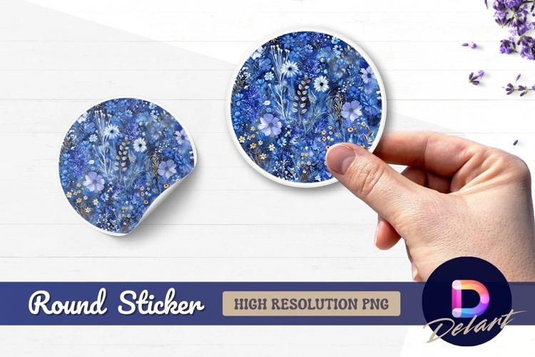 Blue wildflower meadow round Round Sticker PNG