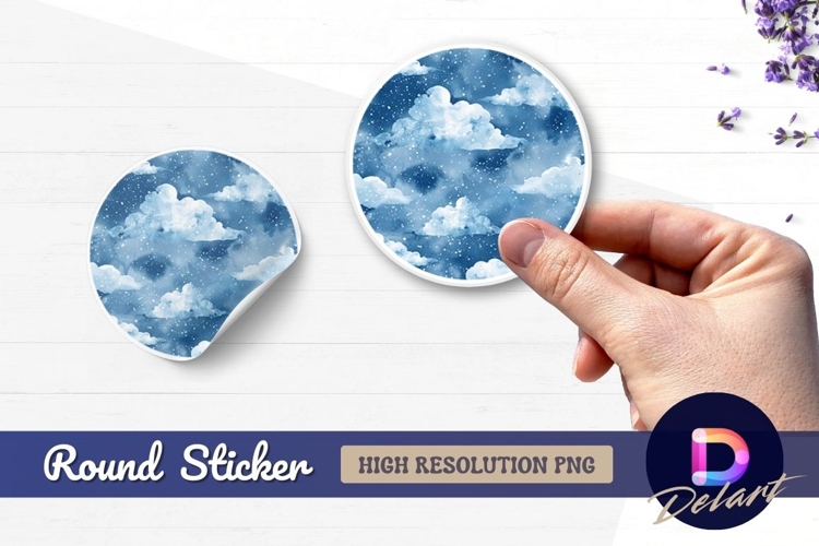 Watercolor cloudy sky with snow Round Sticker PNG