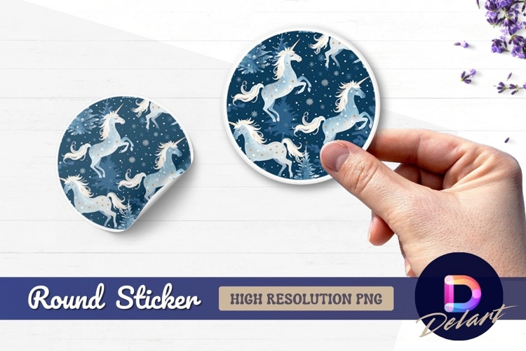 Winter unicorns circular Round Sticker PNG