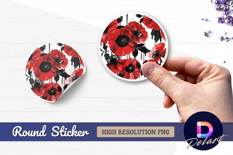 Watercolor red poppy floral Round Sticker PNG