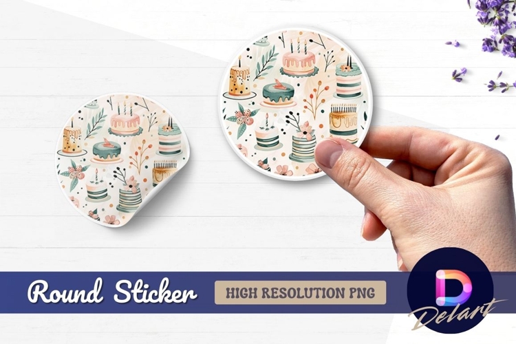Colorful birthday cakes pattern Round Sticker PNG