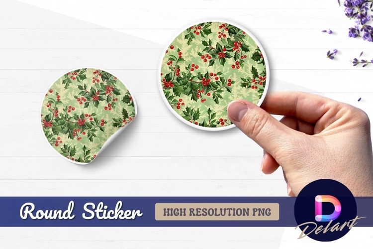 Holly berries christmas pattern on Round Sticker PNG