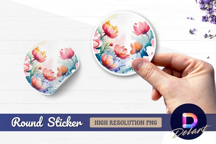 Watercolor floral circle round sticker png design