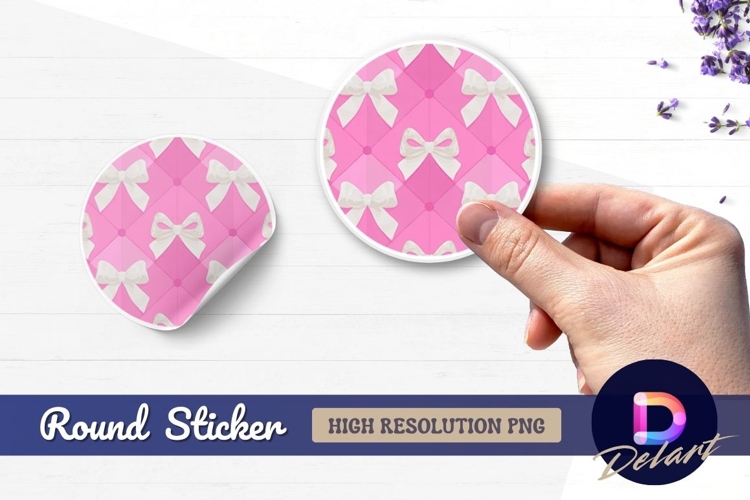 Pink quilted bows seamless round sticker png