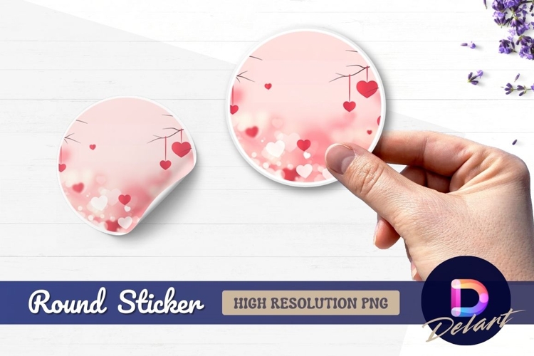 Romantic pink hearts hanging Round Sticker PNG