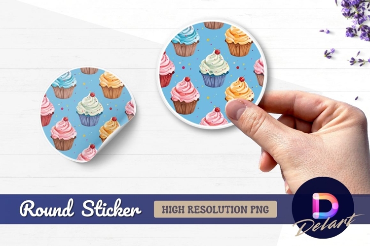 Colorful cupcake seamless pattern Round Sticker PNG