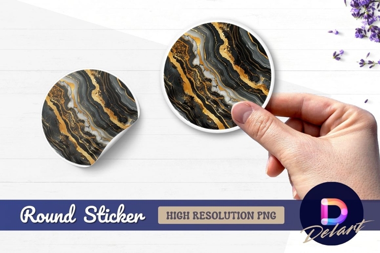 Gold black marble agate texture Round Sticker PNG
