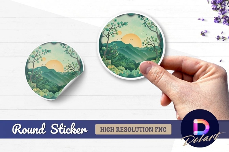 Tranquil forest landscape Round Sticker PNG