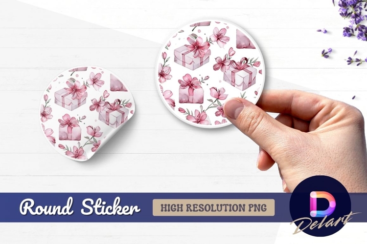 Watercolor gift boxes pink blossoms Round Sticker PNG