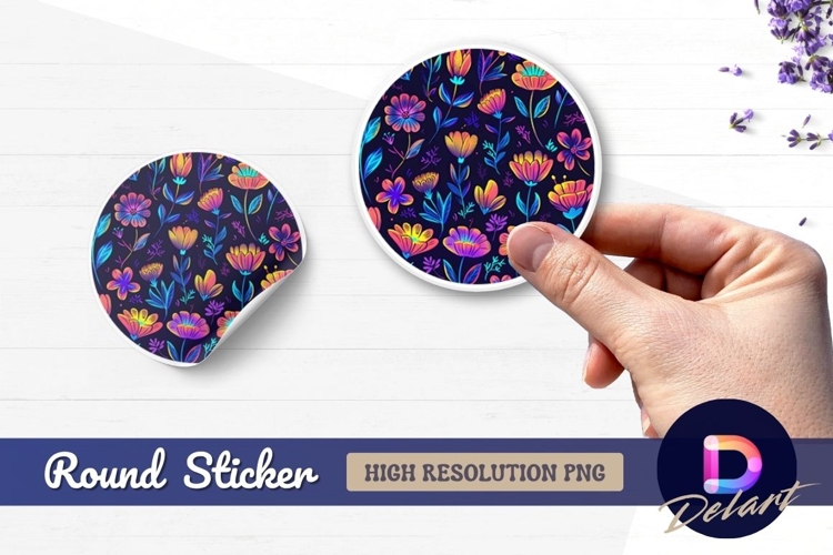 Neon floral pattern background Round Sticker PNG