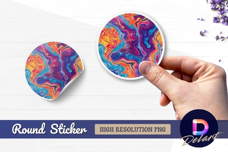 Abstract colorful marble pattern round sticker png