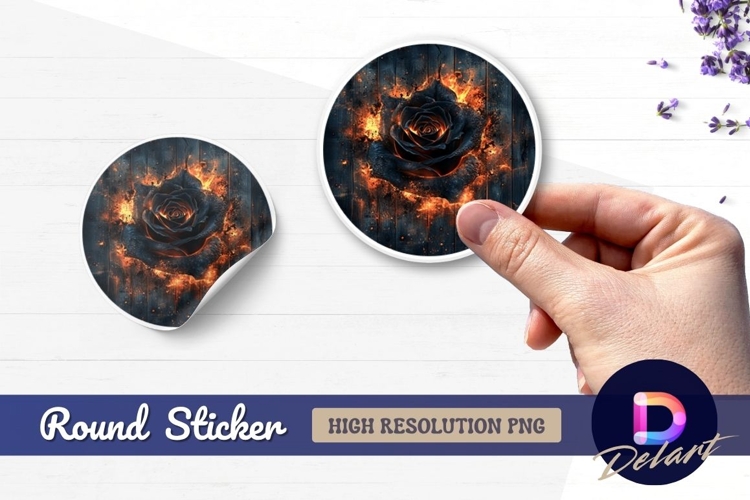 Burning black rose floral Round Sticker PNG
