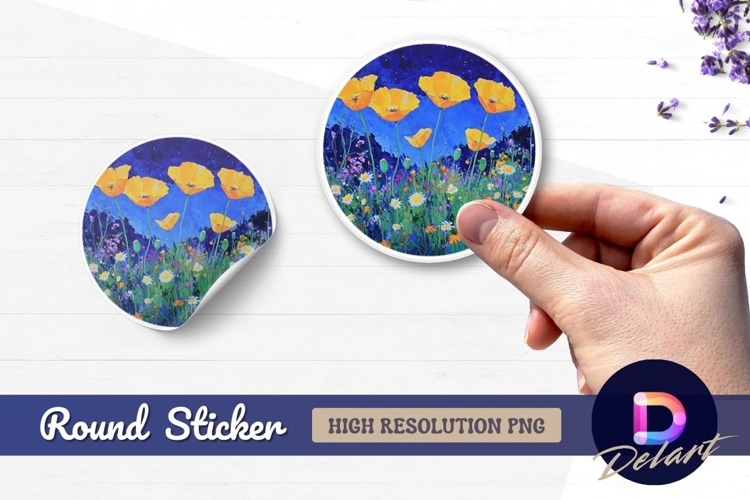 Yellow poppy flowers blooming under Round Sticker PNG