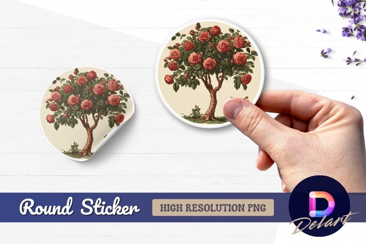 Rose tree antique illustration Round Sticker PNG