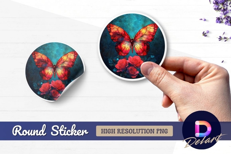 Butterfly and roses painting Round Sticker PNG