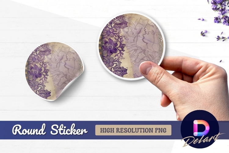 Purple floral decorative round sticker png design