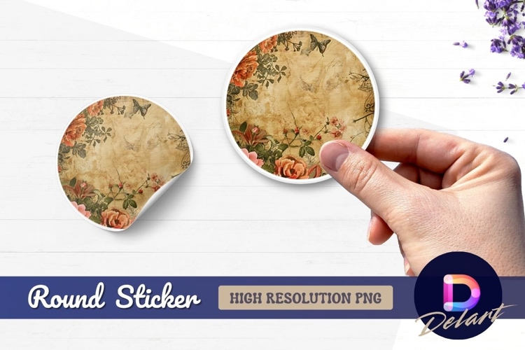 Vintage floral butterfly circle Round Sticker PNG
