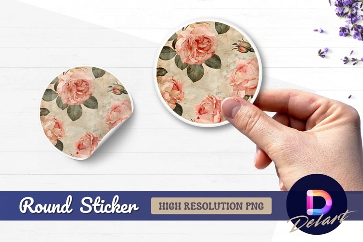 Vintage pink roses round sticker png design