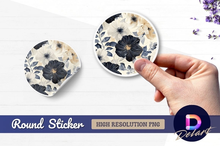 Floral circle with cream and navy Round Sticker PNG