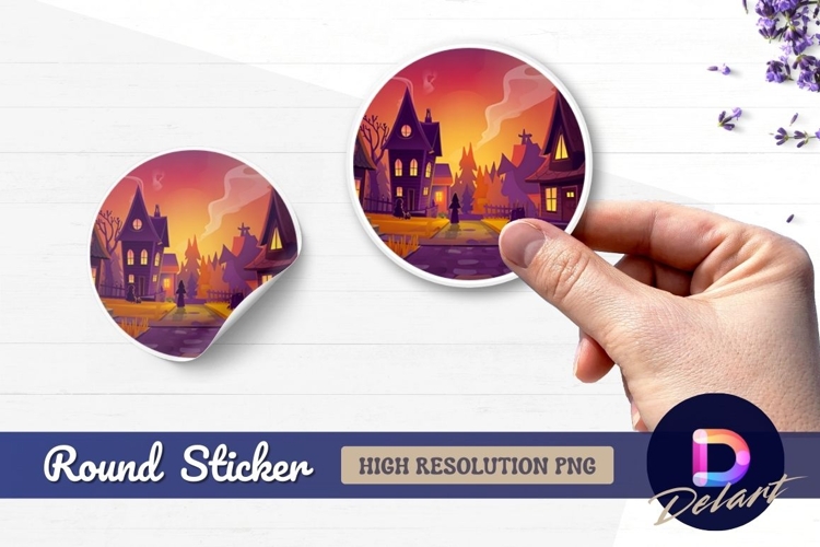 Spooky village halloween Round sticker png