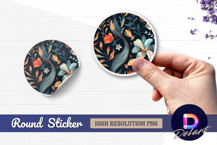 Floral pattern on dark background Round Sticker PNG