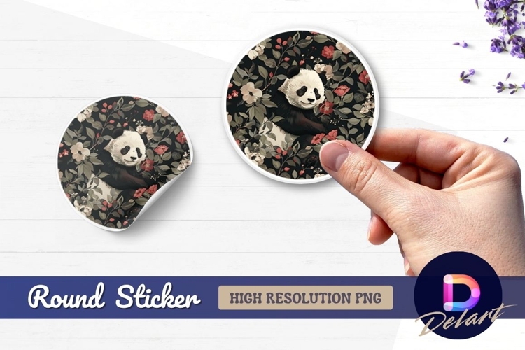 Panda surrounded by flowers Round Sticker PNG