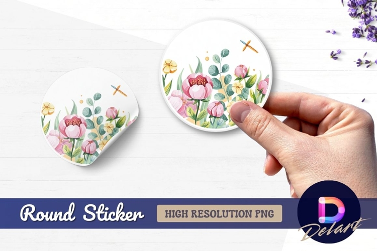 Watercolor floral arrangement Round sticker png image example image 1