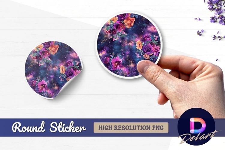 Floral galaxy with roses and stars Round Sticker PNG