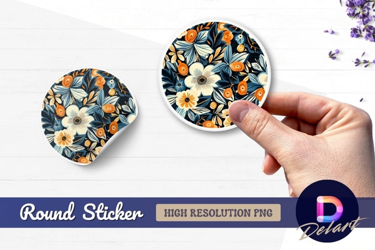 Vibrant floral pattern design for Round Sticker PNG