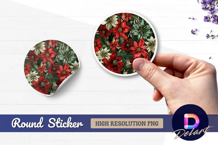 Red and green floral pattern Round Sticker PNG