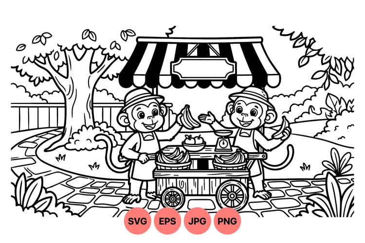 Vector Monkey Fruit Vendor Cartoon Clipart
