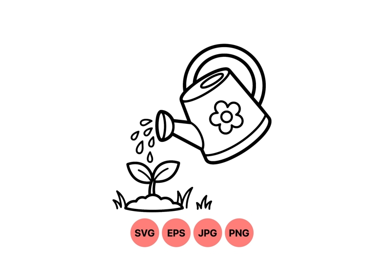 Hand Drawn Watering Can And Plant Svg Design