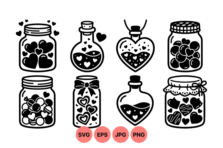 Black White Valentine Love Jar Clipart Design