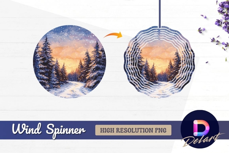 Winter landscape with snow covered Round Wind Spinner PNG