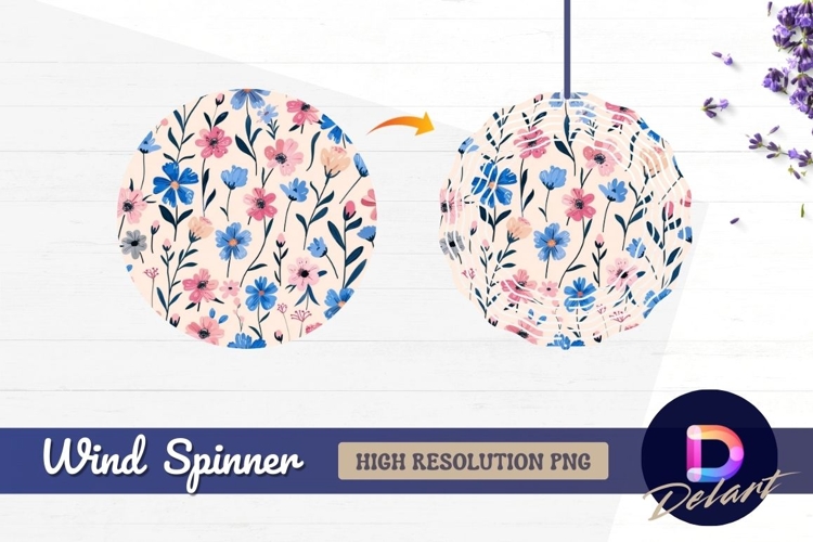 Pink and blue floral pattern Round Wind Spinner PNG