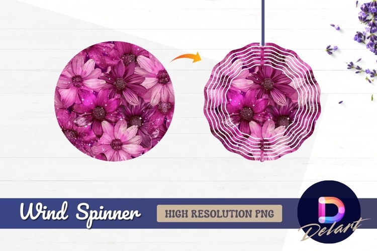 Pink flower floral pattern Round Wind Spinner PNG