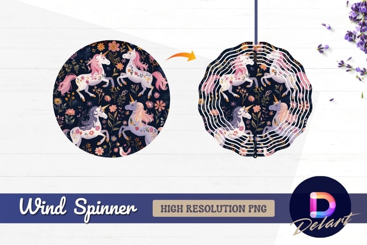 Floral unicorn pattern for Round Wind Spinner PNG