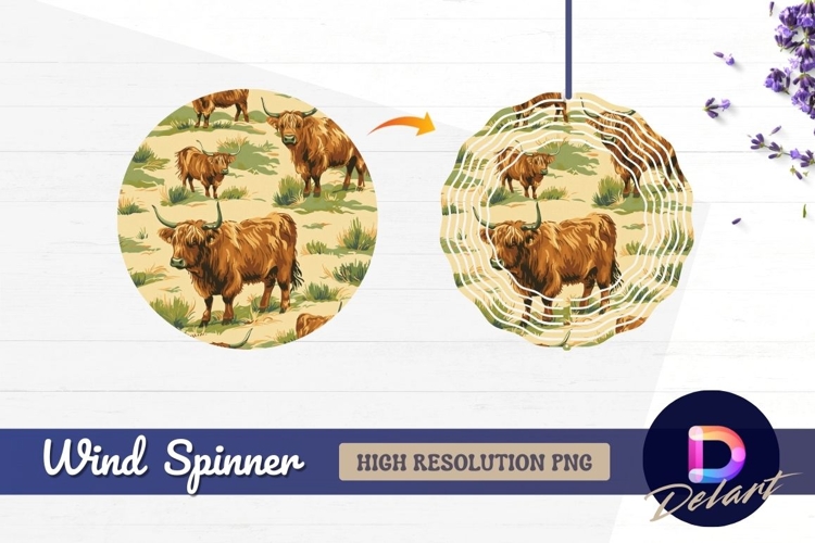 Highland cattle Round Wind Spinner PNG