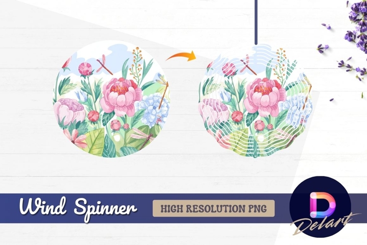 Watercolor flower and dragonfly Round Wind Spinner PNG