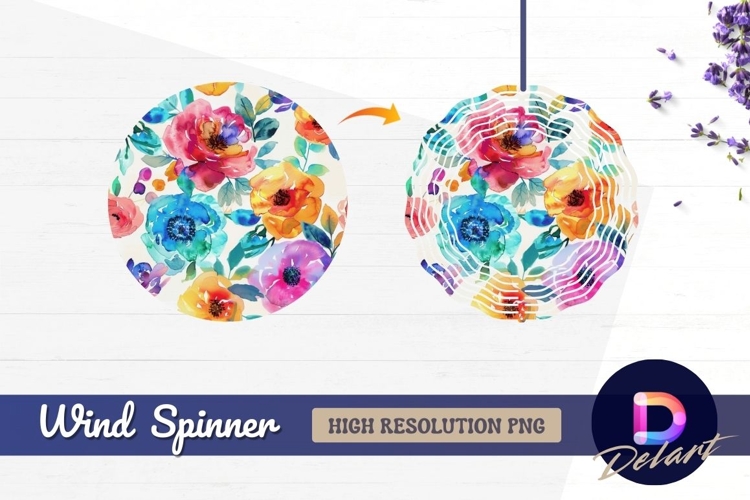 Watercolor floral pattern with Round Wind Spinner PNG