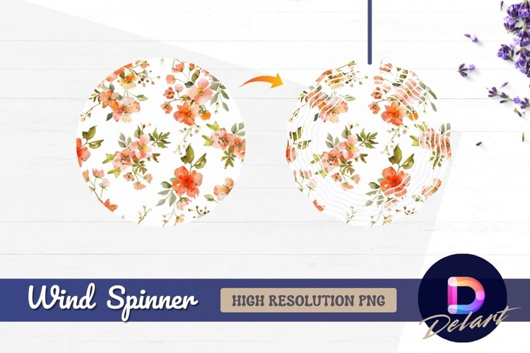 Watercolor peach flower pattern Round Wind Spinner PNG