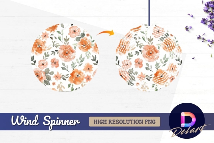 Watercolor peach floral Round Wind Spinner PNG