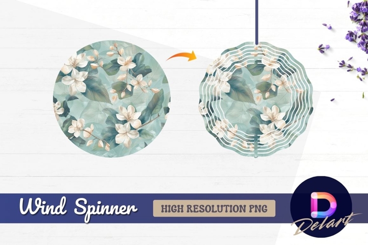 Floral background with white flowers Round Wind Spinner PNG